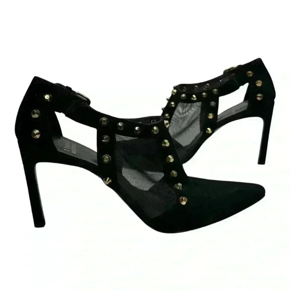 Stuart Weitzman Saunter Studded Suede Ankle Heeled Pumps Heels Black Size 8 M - Picture 1 of 13